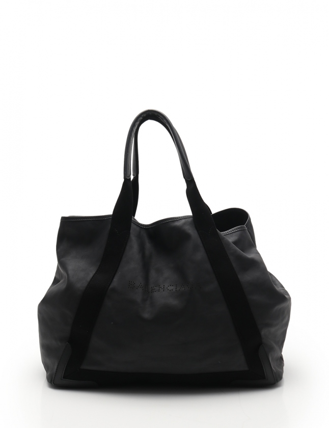 バレンシアガ BALENCIAGA トートバッグ ネイビーカバ M 黒 339936 レザー キャンバス パンチング メンズ レディース